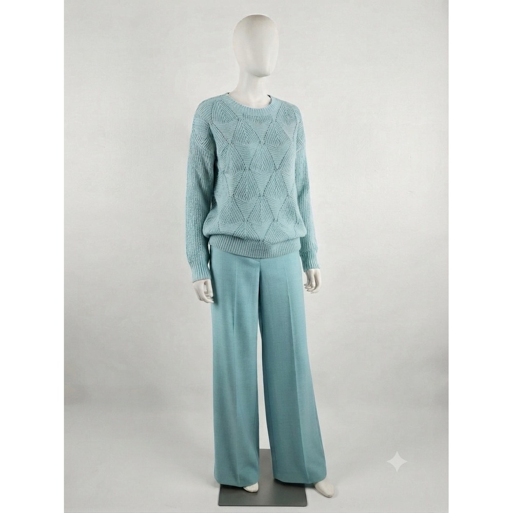 Sonoma Goods For Life Womens Aqua Blue Pointelle Diamond Knit Sweater Medium